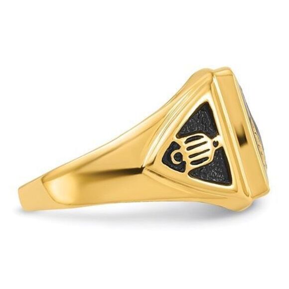 10k Men's Polished, Antiqued and Textured Onyx Masonic Ring - Picture 7 of 9